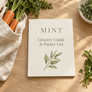 MINT Grocery Guide and Pantry List product mockup.